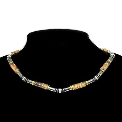 Healing Stress Anxiety Meditation Grounding Energy Gemstone Necklace Series - color: Brown Agate & Hematite -6 mm- Stone Tube Beads