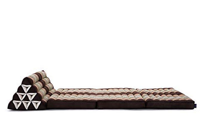 Leewadee 3-Fold Mat XXL with Triangle Cushion – Firm TV Pillow, Foldable Mattress with Cushion Made of Kapok, 67 x 31 inches, Brown - color: Sf10 - Brown, size: 3 seating segments XL