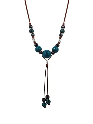 MINACHI Vintage Bohemian Ethnic Colorful Ceramic Bead Long Y Necklace, Hippie Boho Summer Fashion Jewelry Gift for Women - color: S05A
