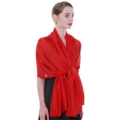 Womens Scarf Pashmina Shawls and Wraps for Evening Dresses Like Chiffon Silk Scarf for Bridal Weddings - color: Red