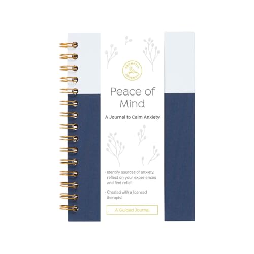 Promptly Journals, Peace of Mind: A Journal to Calm Anxiety (Navy Blue, Linen/Leatherette) | Anxiety Relief | Mental Health Journal | Anxiety Self-Help Journal | Anxiety Coping Journal - color: Navy Blue