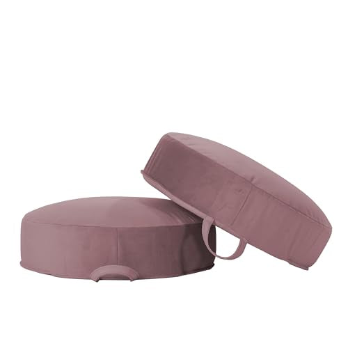 Factory Direct Partners FDP Overstuffed 16 inch Round Velvety and Vinyl Floor Cushions with Handles Flexible Seating for Home, Lounge, Yoga Studio, Deluxe Foam (2-Piece) - Mauve - color: Mauve