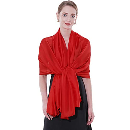 Womens Scarf Pashmina Shawls and Wraps for Evening Dresses Like Chiffon Silk Scarf for Bridal Weddings - color: Red