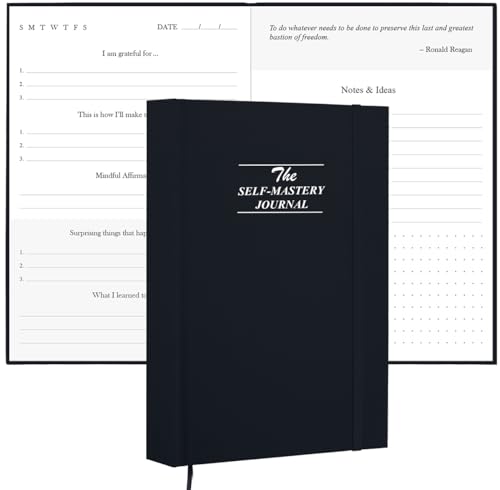 Self-Mastery Journal for Men - Gratitude Journal for More Happiness, Positivity, Growth – Reflection Manifestation Journal for Mindfulness – Guided Gratitude Journal for Women & Men – Self Care Journal, Black