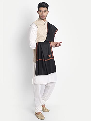 Zamour Large Kashmiri Scarf Shawl Prayer Wrap for Men, Original Kingri Sozni Embroidery