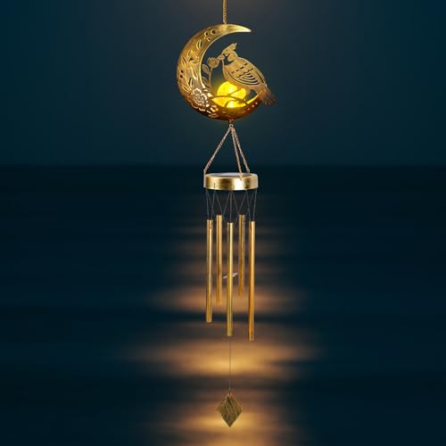 Moon Cardinal Wind Chime for Outside - Exquisite Vermilion Bird, Handmade Aluminum Wind Chimes for Garden/Lawn, Soothing Zen Decor, Perfect Asian-Themed Gift for Housewarming & Meditation Spaces