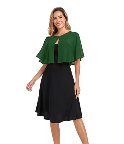 TONGFANTFL Women's Soft Chiffon Capelets Shawls and Wraps for Evening Wedding Cape Bole Cover Up - color: Dark Green