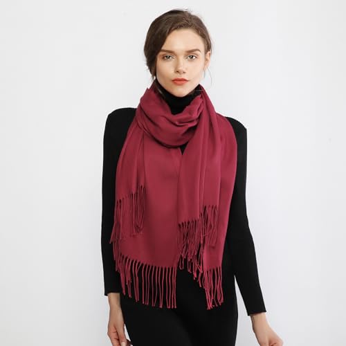 RIIQIICHY Women's Scarf Pashmina Shawls and Wraps for Evening Dress Bridesmaid Wedding Bridal Winter Warm Long Large Scarves - color: Dark Red