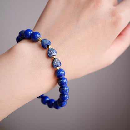 Lapis Lazuli Healing Bracelet – Real Crystal Beads for Stress Relief, Meditation & Chakra Balance – Natural Gemstone Jewelry Gift for Women & Men, Adjustable Stretch Fit - style: heart with gift boxes