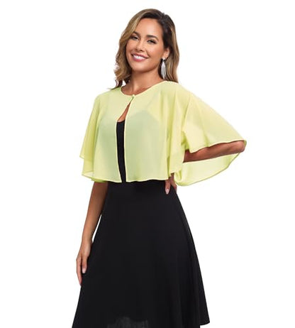 TONGFANTFL Women's Soft Chiffon Capelets Shawls and Wraps for Evening Wedding Cape Bole Cover Up - color: Baby Green