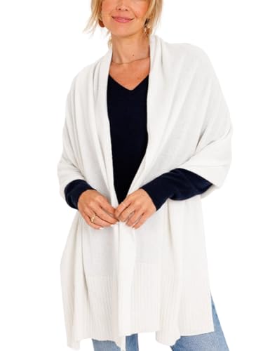 EsheSy Women's Shawl Wrap Open Front Poncho Sweater Ribbed Hem Loose Shrug Cardigan Scarf Travel Cover ups - color: White