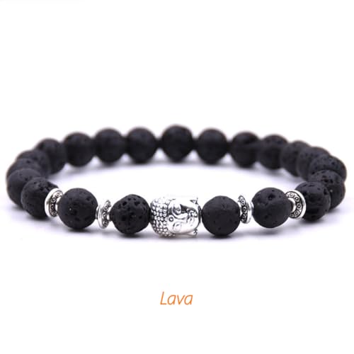 Handmade Buddha Charm Bracelet – Healing Stone Beads Bracelet with Buddha Charm, Mala Beads Yoga Beads – Stretch Bead Bracelet for Men and Women - style: Lava