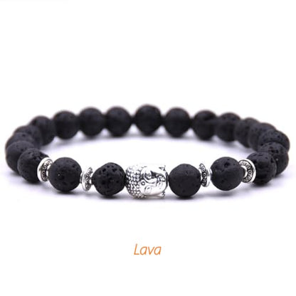 Handmade Buddha Charm Bracelet – Healing Stone Beads Bracelet with Buddha Charm, Mala Beads Yoga Beads – Stretch Bead Bracelet for Men and Women - style: Lava