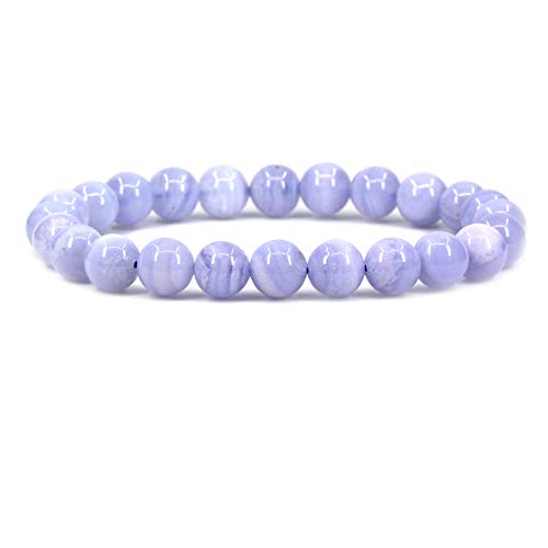 Keleny Gem Semi Precious Gemstones 8mm Round Beads Crystal Stretch Bracelets 7 Inch Unisex - color: A Grade Blue Lace Agate