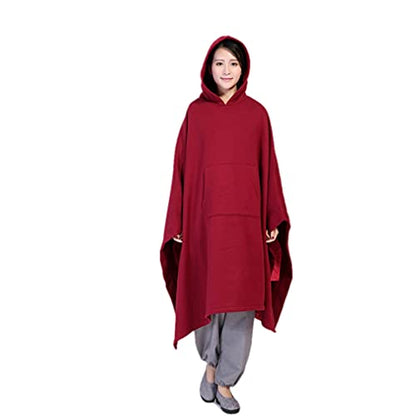 QIEZI Unisex Meditation Hooded Sit-in Cloak - color: Maroon, size: XX-Large