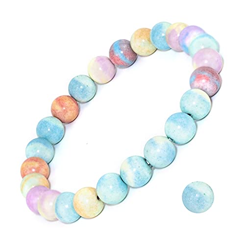 8mm Natural Gemstone Stretch Bracelet, Handmade Unisex Crystal Bracelets for Meditation, Yoga, Spiritual Healing & Positive Energy - color: Rainbow Bridge Agate