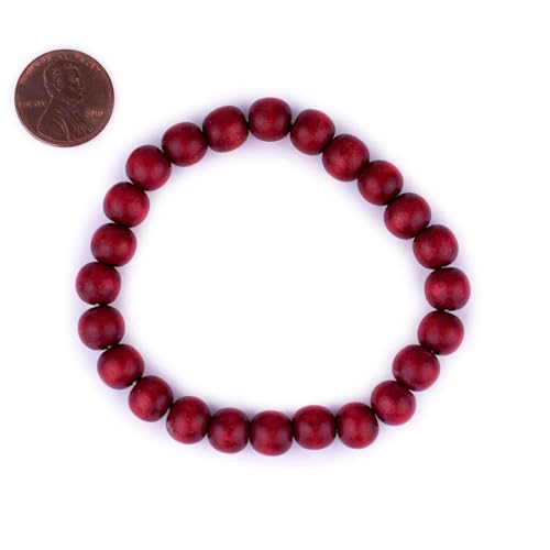 Wood Bead Bracelet - color: Cherry Red, size: Medium Beads