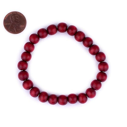 Wood Bead Bracelet - color: Cherry Red, size: Medium Beads