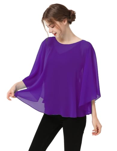 Capes for Womens Casual chiffon shawl Casual Chiffon Cape Sheer shawls and wraps Poncho Capelets Cover Up - color: Purple