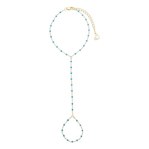 Hand Chain Bracelet for Women, Minimalist Stacking Summer Festival Bracelets, 18K Gold Plated Silver Jewelry, Gift for Her - color: 06-Ocean Blue Beaded Hand Chain