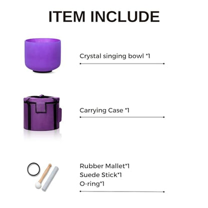 8 Inch Purple B Note 432hz Crown Chakra Crystal Singing Bowl Healing with Carrying Case and Rubber Mallet Suede Strikers Oring - color: Purple B Note, size: 8 inch