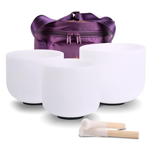 FMTY 7inch 8inch 9inch Crystal singing bowls set sound bowl for healing Mindfulness, Meditation, Yoga, Spiritual and Body Healing Chakra Singing Bowl (7C+8D+9A, 7inch+8inch+9inch with Travel bag) - color: 7C + 8D + 9A, size: 7 inch + 8 inch + 9 inch with
