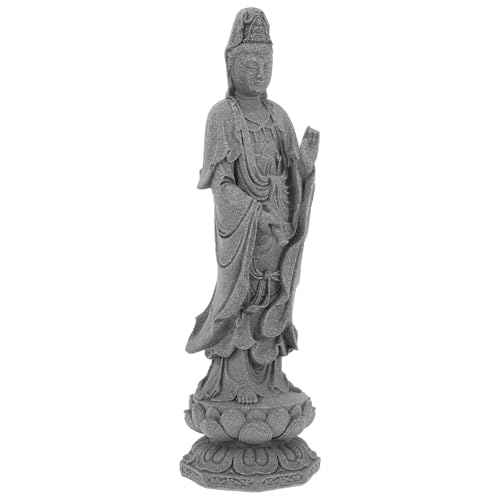 INOOMP Buddha Sculpture Figurine Gray Stone Desktop Decoration Micro Landscape Guanyin Statue Home Office Zen Collectible Ornament for Meditation and Spiritual Display