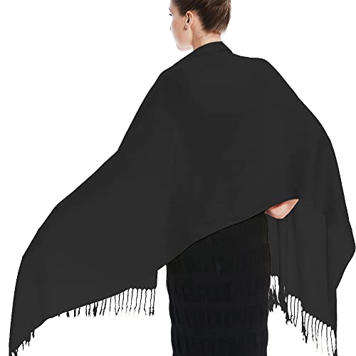 Glory Max Women Large Soft Silky Pashmina Shawl Wrap Scarf in Plain Solid Colors - color: Black