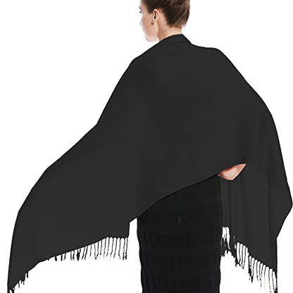 Glory Max Women Large Soft Silky Pashmina Shawl Wrap Scarf in Plain Solid Colors - color: Black