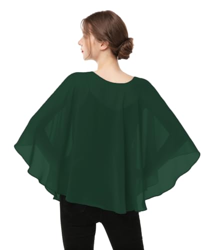 Capes for Womens Casual chiffon shawl Casual Chiffon Cape Sheer shawls and wraps Poncho Capelets Cover Up - color: Dark Green