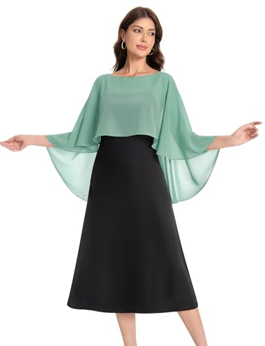 Baoqiya Women's Capelet Shawls and Wraps for Evening Dresses Soft Bridesmaid Shawl Chiffon Cape Wedding Cover Up - color: Bean Green