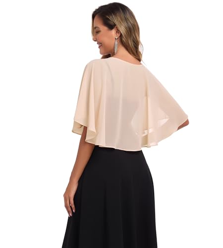 TONGFANTFL Women's Soft Chiffon Capelets Shawls and Wraps for Evening Wedding Cape Bole Cover Up - color: Champagne