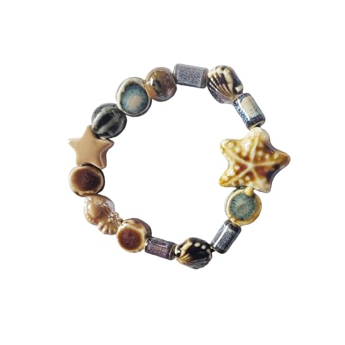 Unisex Stretchy Ceramic Bracelet - Handmade Ocean Beach Boho Jewelry, 1280℃ High-Fired Waterproof Hypoallergenic, Stackable for Women Men, Ideal Gift for All Occasions - color: Dark color