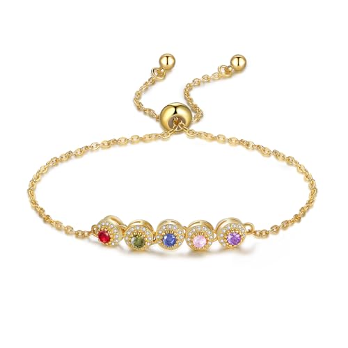 Personalized Birthstone Bracelet for Women – 925 Sterling Silver Adjustable Family Mothers Day Bracelet with Birthstones, Mothers Day, Christmas,Birthday Gift for Mom, Grandma, Wife, Bridesmaid - color: A-5 Birthstones