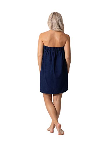 Turkish Linen Women’s Waffle Spa Body Wrap with Adjustable Closure - color: Navy, size: XX-Large