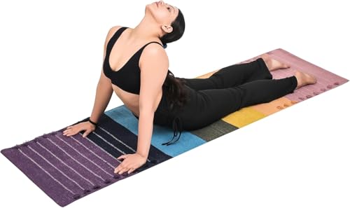 Silak Handmade Organic Cotton Yoga Mat Cotton Exercise Rug – Handwoven, Absorbent & Hand Washable Fitness Mat Ideal for Yoga, Workouts and Meditation - color: Multi Colored