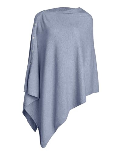 PULI Women's Versatile Knitted Shawls Scarf Poncho Sweater with Buttons Lightweight Spring Summer Fall Wraps - color: A-dusty Blue