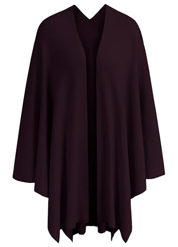 PULI Womens Large Cross Front Poncho Sweater Wrap Topper Knitted Elegant Shawls Cape for Fall Winter - color: 1-burgundy