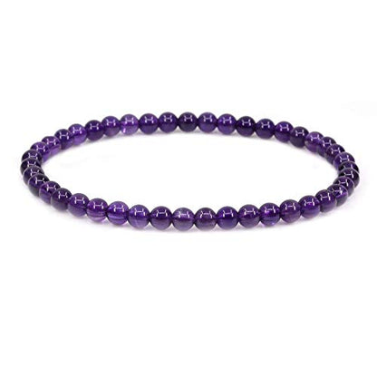 Keleny 4mm Natural Round Beads Gemstones Rock Crystal Stretch Bracelet 7 Inch Unisex - color: Purple A Grade Amethyst