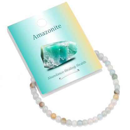 Vinswet 4mm 6mm 8mm Healing Crystal Bracelets for Women Men Natural Stone Beaded Stretch Bracelet Handmade Gemstone Reiki Spiritual Jewelry Gifts - color: Amazonite, size: 4mm