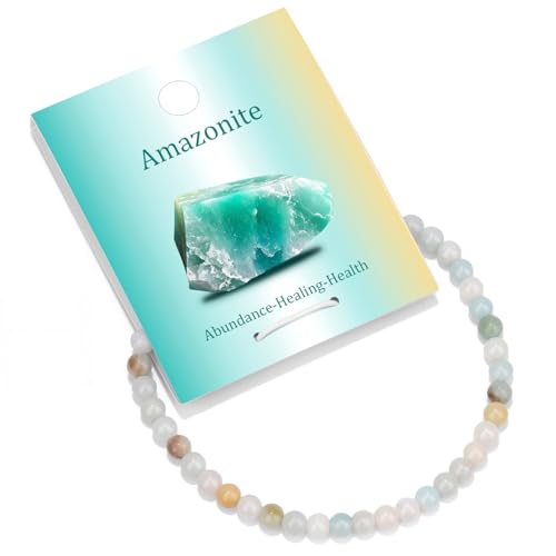 Vinswet 4mm 6mm 8mm Healing Crystal Bracelets for Women Men Natural Stone Beaded Stretch Bracelet Handmade Gemstone Reiki Spiritual Jewelry Gifts - color: Amazonite, size: 4mm