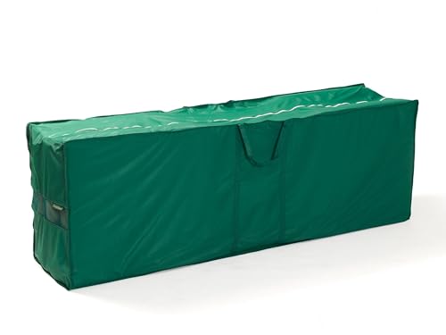 Covermates Cushion Storage Bag – Heavy Duty Vinyl with Polyester Lining, Water Resistant Zipper, Ventilated Patio Cushion Organizer with Handles, 75W x 18D x 26H, Green - color: Classic Green Vinyl, size: 75W x 18D x 26H