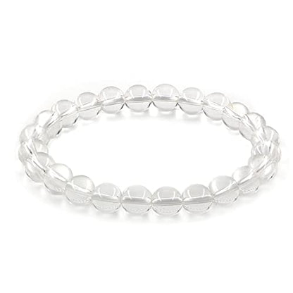 Natural Gemstones Bracelet 8mm Chakra Round Beads Energy Power Crystal Reiki Healing Elastic Stretch 7 Inch for Women Men Unisex - color: Rock Crystal