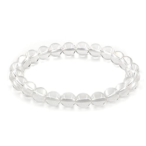 Natural Gemstones Bracelet 8mm Chakra Round Beads Energy Power Crystal Reiki Healing Elastic Stretch 7 Inch for Women Men Unisex - color: Rock Crystal