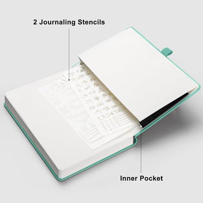 RETTACY Dotted Journal Notebook, 2-Pack, 160 Numbered Pages per Pack, A5 Medium Size (5.7'' x 8.3''), 120 GSM Thick Paper, Leather Hardcover, for Journaling, Planning, Tracking (Black & Mint) - color: Black & Mint, style: Dotted