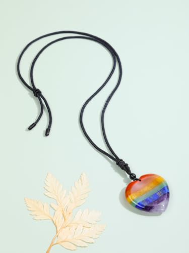 PESOENTH Healing Crystal Chakra Necklaces for Women 7 Chakra Worry Stone Necklace Gemstone Jewelry Calming Anxiety Stress Relief Relaxation Gifts for Women Men