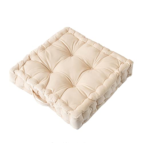 Square Floor Cushion, 15" Soft Velvet Floor Seating Pillow Cushion with Handle Thicken Decorative Floor Pillow Cushion for Yoga Living Room Balcony Outdoor Bedroom Tatami, Beige - color: Beige/15"