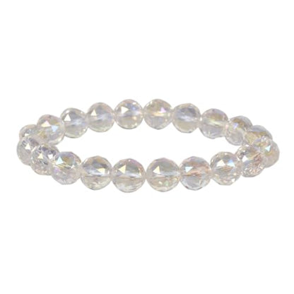 Justinstones Gemstone Crystals Chakra Beads Bracelet Crystal Healing 10mm Round Stretchable Bracelet for Her Gift - color: Faceted Rainbow Clear Quartz