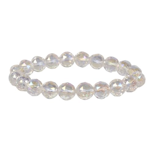 Justinstones Gemstone Crystals Chakra Beads Bracelet Crystal Healing 10mm Round Stretchable Bracelet for Her Gift - color: Faceted Rainbow Clear Quartz