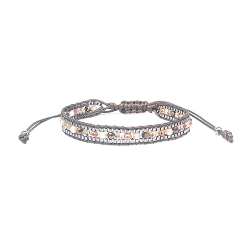 Boho Handmade Crystal Beaded Bracelet for Women,Adjustable Braided Woven Bracelet,Minimalist Casual Jewelry Gift - color: Brown